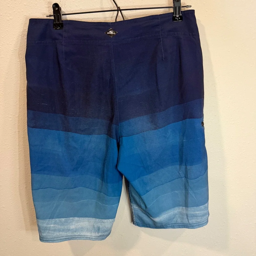 O'Neill Board Shorts Men 29 Blue Gradient Ombre Surf Swim Trunks Ocean Vacation
